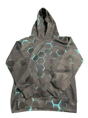 Kids Size XL Hex-Pattern Hoodie Jacket - Black & Teal